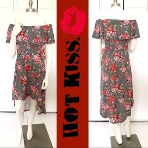 Hot Kiss Off the Shoulder Ruffle HiLo Floral Dress
